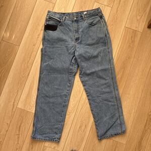 Vintage Craftsman Carpenter Jeans Mens 38x30 Blue Denim with Black Detailing